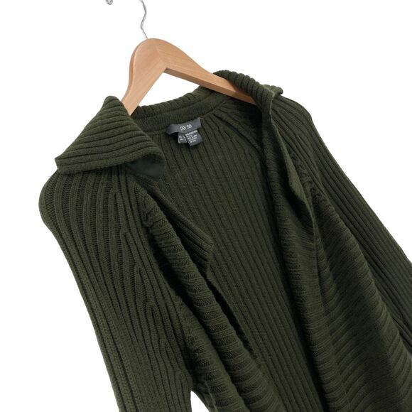 Per Se Cardigan Sweater Womens Small Dark Green Knit 100% Merino Wool Open Front - Picture 10 of 14